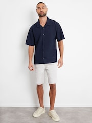 Threadbare Navy Textured Revere Collar Short Sleeve Shirt - Image 3 of 4