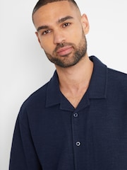Threadbare Navy Textured Revere Collar Short Sleeve Shirt - Image 4 of 4