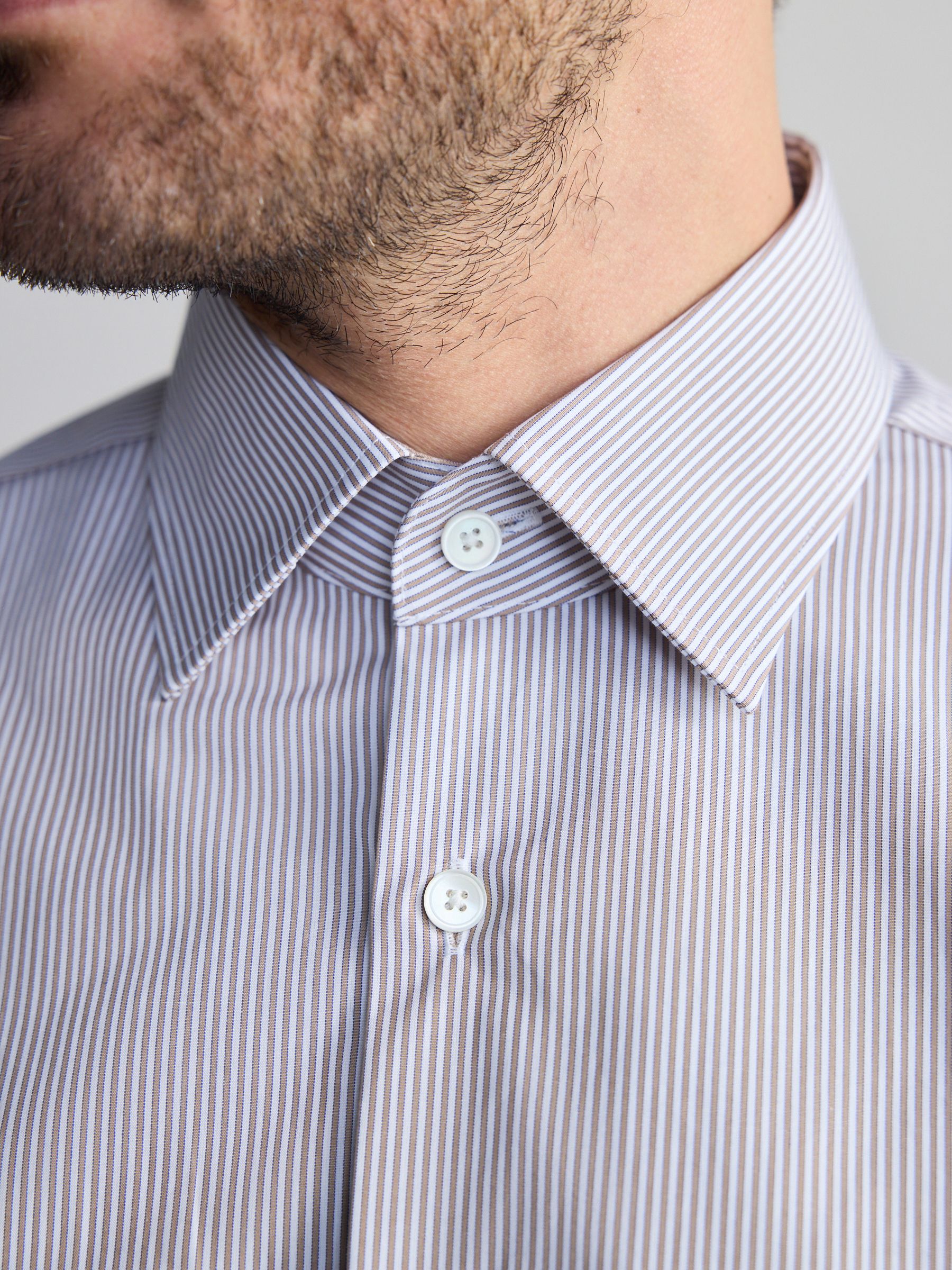 Buy Neutral Stripe Slim Fit Premium Two-Fold Cotton Shirt from