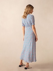 Ro&Zo Blue Ditsy Print Shirred Cuff Midi Dress - Image 4 of 6