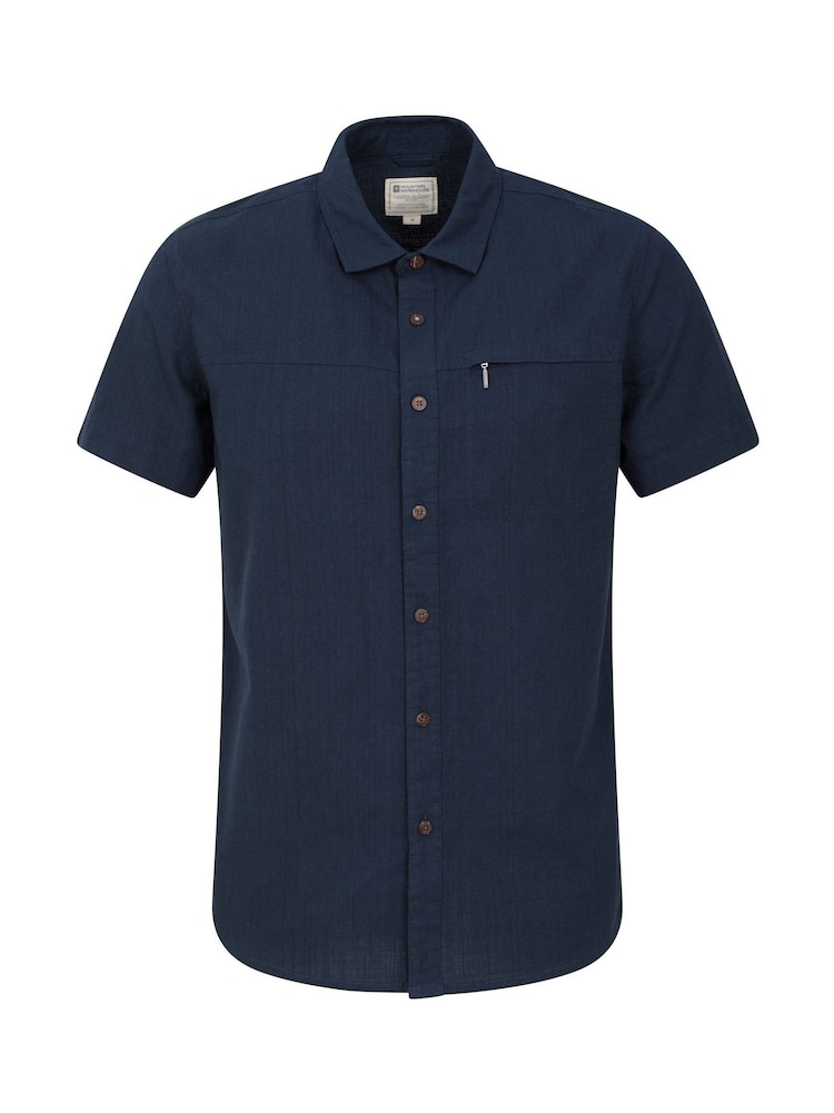 Mountain Warehouse Blue Mens Coconut Slub Texture Short Sleeve 100% Cotton Shirt - Image 1 of 5