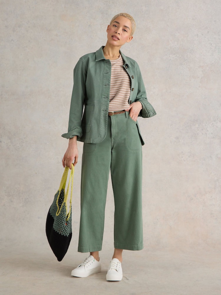 White Stuff Green Tia Wide Leg Crop Jeans - Image 1 of 7