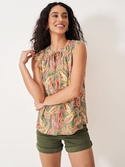 Crew Clothing Brown Tie Neck Sleeveless Blouse - Image 1 of 5