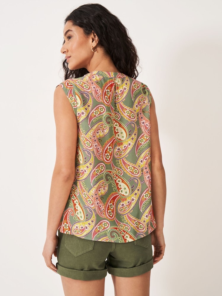 Crew Clothing Brown Tie Neck Sleeveless Blouse - Image 2 of 5