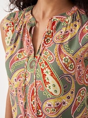 Crew Clothing Brown Tie Neck Sleeveless Blouse - Image 4 of 5