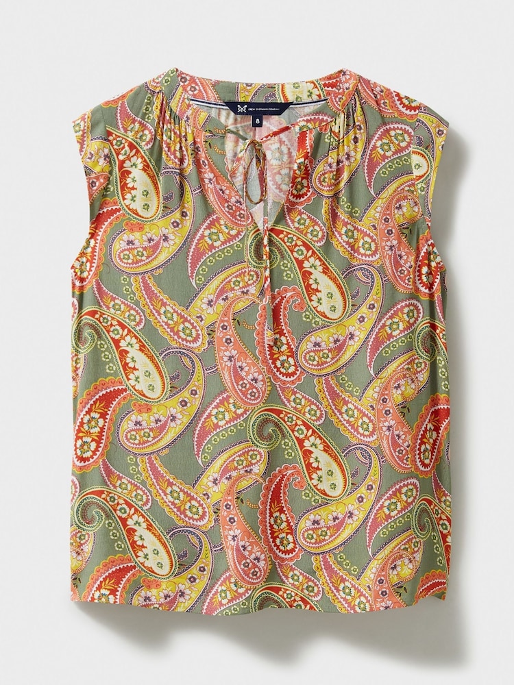 Crew Clothing Brown Tie Neck Sleeveless Blouse - Image 5 of 5