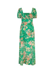 Yumi Green Floral Print Square Neck Maxi Dress With Split Hemline - Image 5 of 5