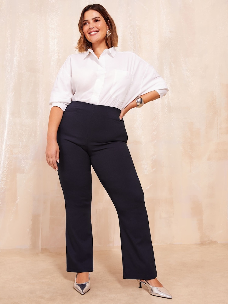 Friends Like These Navy Blue Curve Sculpting Stretch Flared Trouser - Image 1 of 4