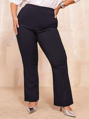 Friends Like These Navy Blue Curve Sculpting Stretch Flared Trouser - Image 2 of 4