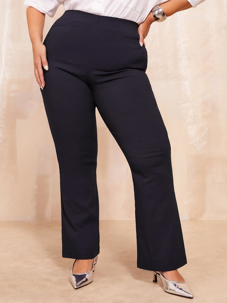 Friends Like These Navy Blue Curve Sculpting Stretch Flared Trouser - Image 2 of 4