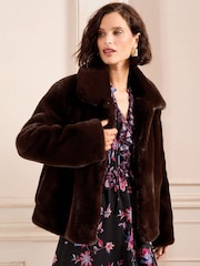 Love & Roses Brown Faux Fur Collared Coat - Image 1 of 5