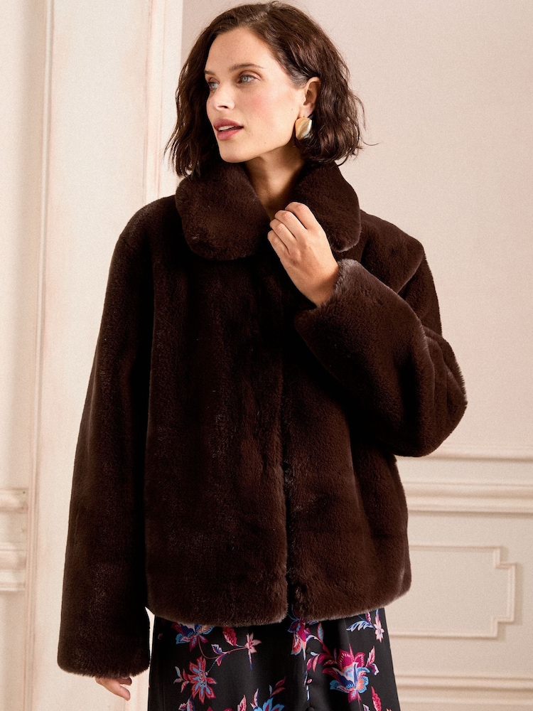 Love & Roses Brown Faux Fur Collared Coat - Image 2 of 5