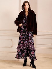 Love & Roses Brown Faux Fur Collared Coat - Image 3 of 5
