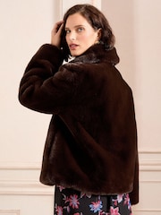 Love & Roses Brown Faux Fur Collared Coat - Image 4 of 5