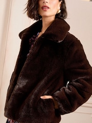 Love & Roses Brown Faux Fur Collared Coat - Image 5 of 5