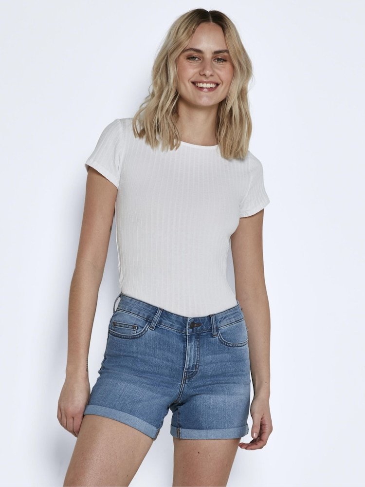 NOISY MAY Blue Mid Rise Stretch Denim Shorts - Image 1 of 8