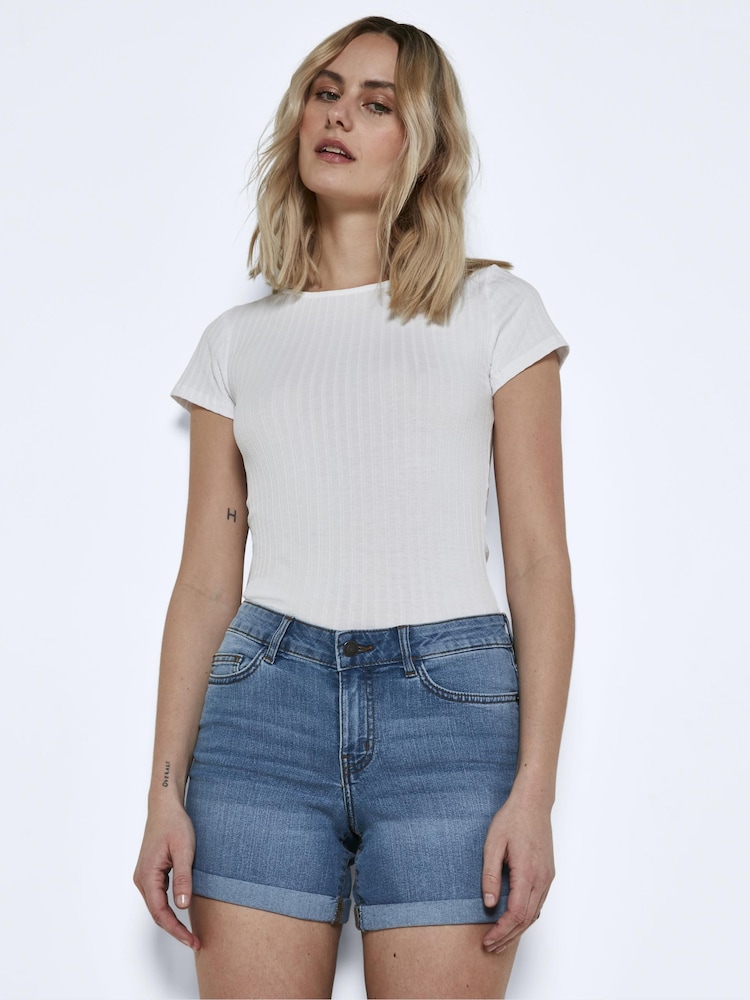 NOISY MAY Blue Mid Rise Stretch Denim Shorts - Image 2 of 8