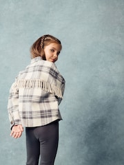 Neutral Check Fringed Shacket (3-16yrs) - Image 1 of 6