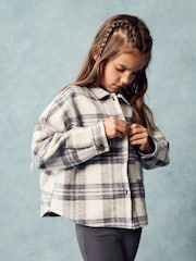 Neutral Check Fringed Shacket (3-16yrs) - Image 2 of 6