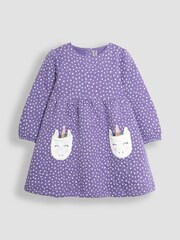 JoJo Maman Bébé Lilac Unicorn Appliqué Pocket Quilted Dress - Image 1 of 3