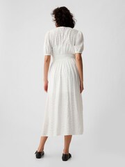 Gap White Puff Sleeve Button Front Broderie Midi Dress - Image 3 of 6