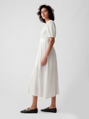 Gap White Puff Sleeve Button Front Broderie Midi Dress - Image 4 of 6