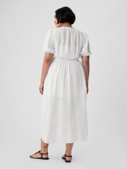 Gap White Puff Sleeve Button Front Broderie Midi Dress - Image 6 of 6