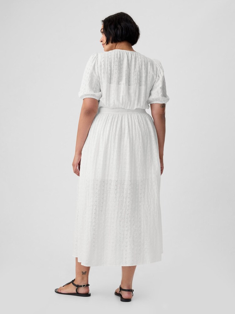 Gap White Puff Sleeve Button Front Broderie Midi Dress - Image 6 of 6 Gap White Puff Sleeve Button Front Broderie Midi Dress - Image 6 of 6