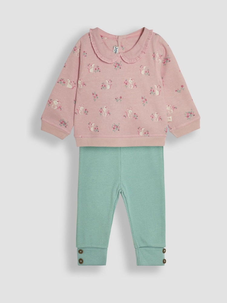 JoJo Maman Bébé Pink Pretty Mouse Sweatshirt & Leggings Set - Image 1 of 6