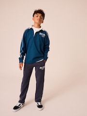 Blue 100% Cotton Rugby Long Sleeve Polo Shirt and Jogger Set (3-16yrs) - Image 1 of 8