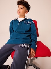Blue 100% Cotton Rugby Long Sleeve Polo Shirt and Jogger Set (3-16yrs) - Image 2 of 8