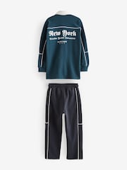 Blue 100% Cotton Rugby Long Sleeve Polo Shirt and Jogger Set (3-16yrs) - Image 5 of 8