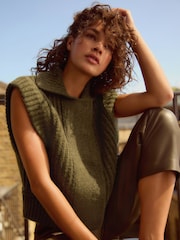Khaki Green Collared Button Up Sleeveless Knitted Gilet Jacket - Image 2 of 7
