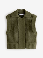 Khaki Green Collared Button Up Sleeveless Knitted Gilet Jacket - Image 5 of 7