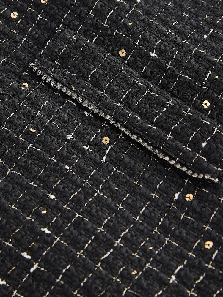Black Sequin Boucle Mini Dress - Image 10 of 10