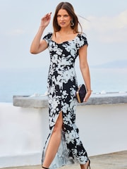 Sosandar White Floral Print Split Detail Maxi Dress - Image 1 of 5