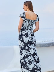 Sosandar White Floral Print Split Detail Maxi Dress - Image 2 of 5