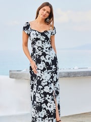 Sosandar White Floral Print Split Detail Maxi Dress - Image 3 of 5