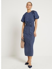 River Island Midikleid mit gerafften Puffärmeln - Bild 1 von 3