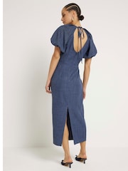 River Island Midikleid mit gerafften Puffärmeln - Bild 2 von 3