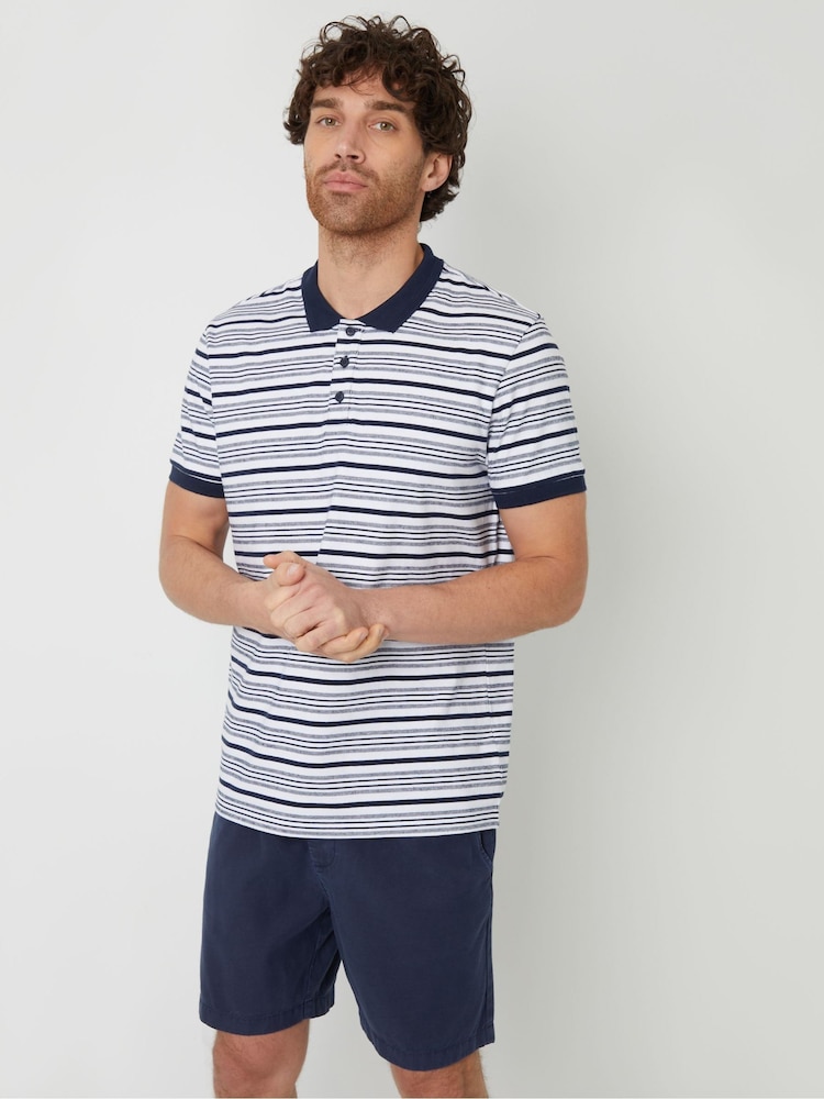 Threadbare Navy 100% Cotton Polo Shirt With Herringbone Detail Collar - Image 2 of 4