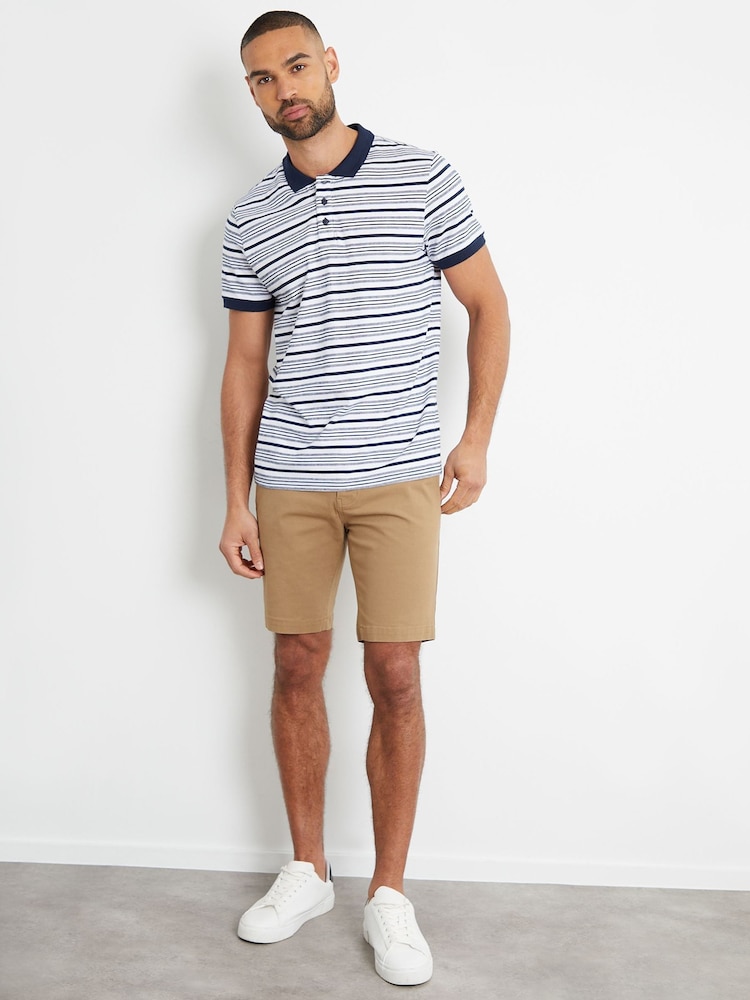 Threadbare Navy 100% Cotton Polo Shirt With Herringbone Detail Collar - Image 4 of 4
