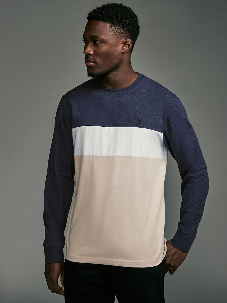 Multi Navy 3 Pack Long Sleeve Colourblock T-Shirts - Image 2 of 12