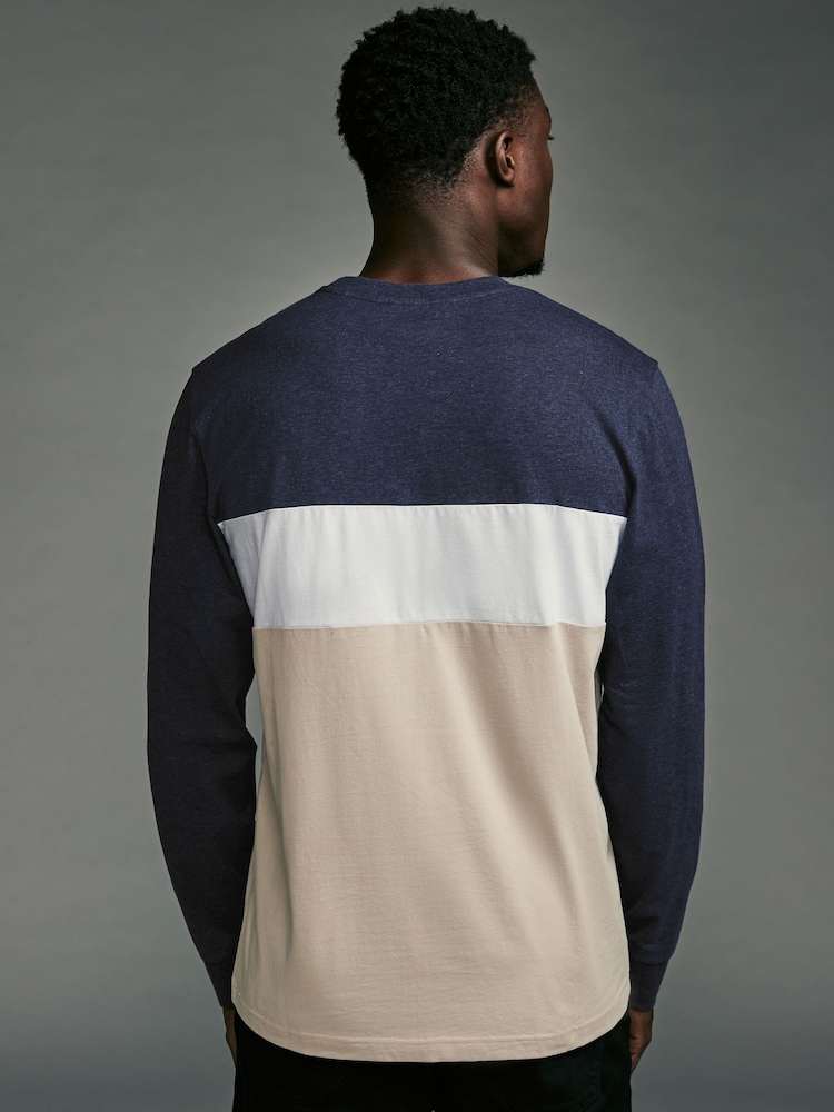 Mehrfarbig/Marineblau - Langärmelige Farbblock-T-Shirts, 3er-Pack - Image 3 of 12