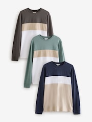 Multi Navy 3 Pack Long Sleeve Colourblock T-Shirts - Image 8 of 12