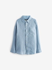 Blue 100% Linen Long Sleeve Shirt (3-16yrs) - Image 1 of 4
