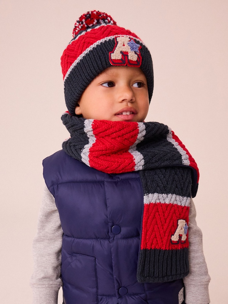 Red/Navy Varsity Stripe Hat, Scarf and Gloves Set (3-16yrs) - Image 2 of 10