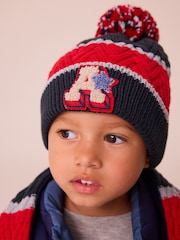 Red/Navy Varsity Stripe Hat, Scarf and Gloves Set (3-16yrs) - Image 3 of 10