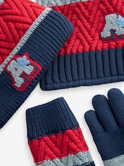 Red/Navy Varsity Stripe Hat, Scarf and Gloves Set (3-16yrs) - Image 8 of 10