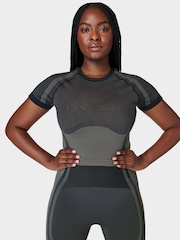 Sweaty Betty Black Silhouette Sculpt Seamless Short Sleeve Top - Image 1 of 6